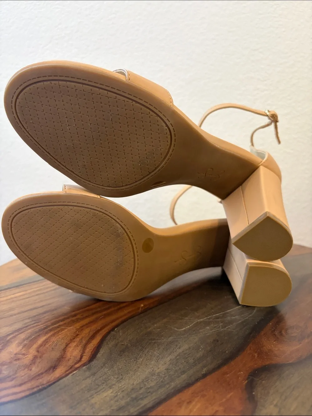 Jessica Simpson Beige Ankle-Strap Block Heel Sandals